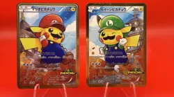 Pikachu Mario & Luigi Full Art 2 Card Set Metal Japanese Pokemon Gift/Display - Image 1