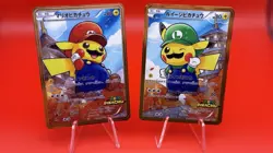 Pikachu Mario & Luigi Full Art 2 Card Set Metal Japanese Pokemon Gift/Display - Image 2