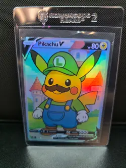 CUSTOMmade madeTOorder full art holo pokemon card PTL708 Pikachu Luigi - Image 1