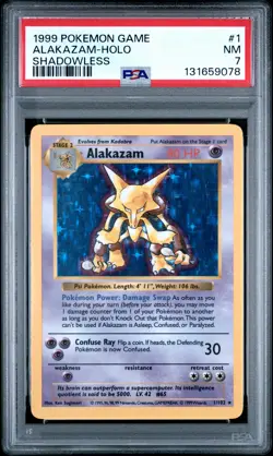1999 POKEMON BASE SET SHADOWLESS #1 ALAKAZAM-HOLO PSA 7 - Image 1