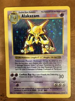 Pokemon Alakazam TCG Base Set Holo Rare Card 1/102 Shadowless Unlimited CLEAN NM - Image 1