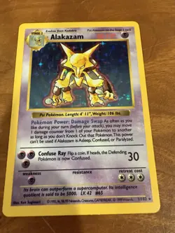 Pokemon Alakazam TCG Base Set Holo Rare Card 1/102 Shadowless Unlimited CLEAN NM - Image 2