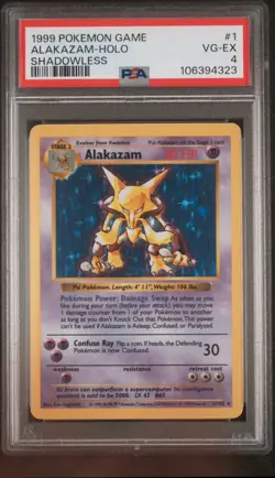 Pokemon TCG Alakazam Holo Card #1/102 Shadowless Base Set PSA 4 - Image 1