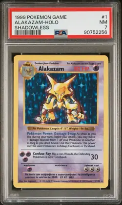 Alakazam 1/102 Pokemon Card Holo Base Set Shadowless 1999 Nintendo WOTC PSA 7 - Image 1