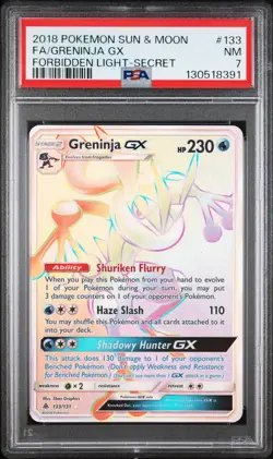 2018 POKEMON SUN & MOON FORBIDDEN LIGHT SECRET #133 FULL ART/GRENINJA GX PSA 7 - Image 1