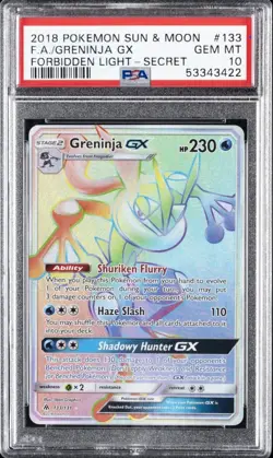 2018 POKEMON SUN & MOON FORBIDDEN LIGHT SECRET #133 FULL ART/GRENINJA GX PSA 10 - Image 1