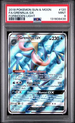 2018 POKEMON SUN & MOON FORBIDDEN LIGHT #120 FULL ART/GRENINJA GX PSA 9 MINT - Image 1