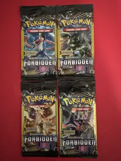 POKEMON Sun Moon FORBIDDEN LIGHT 3 Card Mini Booster Packs Complete Pack Art Set - Image 1