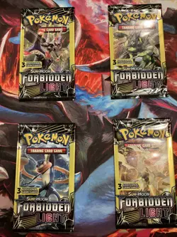 POKEMON Sun Moon FORBIDDEN LIGHT 3 Card Mini Booster Packs sealed Pack Art Set - Image 1