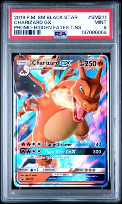 2019 POKEMON SM BLACK STAR PROMO HIDDEN FATES TINS #SM211 CHARIZARD GX PSA 9 - Image 1
