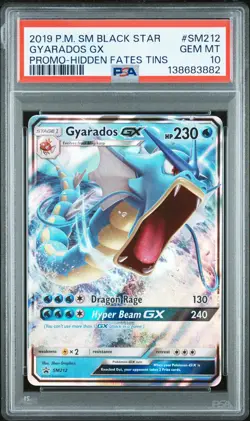 2019 POKEMON SM BLACK STAR PROMO HIDDEN FATES TINS #SM212 GYARADOS GX PSA 10 - Image 1