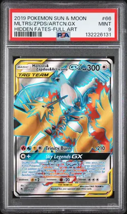 2019 POKEMON SM HIDDEN FATES #66 FULL ART/MOLTRES & ZAPDOS & ARTICUNO GX PSA 9 - Image 1