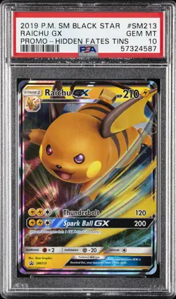 2019 POKEMON SM BLACK STAR PROMO HIDDEN FATES TINS #SM213 RAICHU GX PSA 10 - Image 1