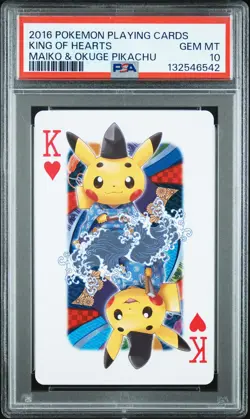 2016 POKEMON PLAYING CARDS MAIKO PIKACHU & OKUGE PIKACHU KING OF HEARTS PSA 10 - Image 1