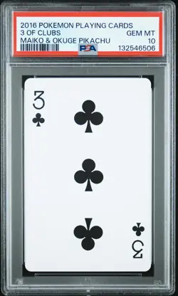 2016 POKEMON PLAYING CARDS MAIKO PIKACHU & OKUGE PIKACHU 3 OF CLUBS PSA 10 - Image 1