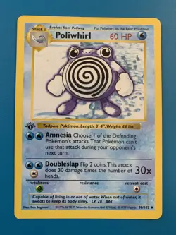 1st Edition Shadowless Poliwhirl 38/102 Base Set Rare Vintage 1999 Pokemon Card - Image 1