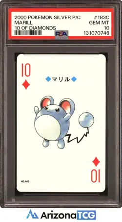 Pokemon Silver 2000 Marill 183C 10 Of Diamonds Playing Card Japanese PSA 10 - Image 1