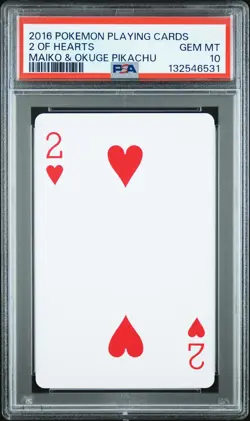 2016 POKEMON PLAYING CARDS MAIKO PIKACHU & OKUGE PIKACHU 2 OF HEARTS PSA 10 - Image 1