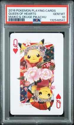 2016 POKEMON PLAYING CARDS MAIKO PIKACHU & OKUGE PIKACHU QUEEN OF HEARTS PSA 10 - Image 1