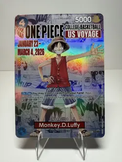 One Piece Card Game Monkey D. Luffy College Basketball Promo OPENED - Image 1