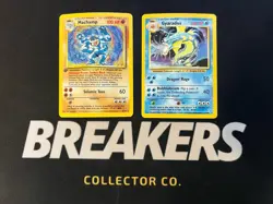 1999 Base Set Vintage Pokemon 2 Card Lot: Holo 1st Edition Machamp & Gyarados - Image 1