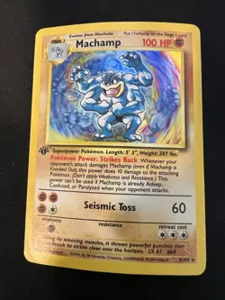 1999 Base Set Vintage Pokemon 2 Card Lot: Holo 1st Edition Machamp & Gyarados - Image 2