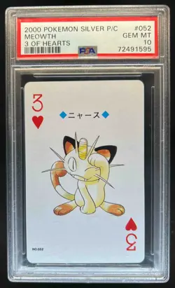 2000 Pokemon Silver Playing Cards Meowth 3 Of Hearts #052 PSA 10 GEM MINT - Image 1