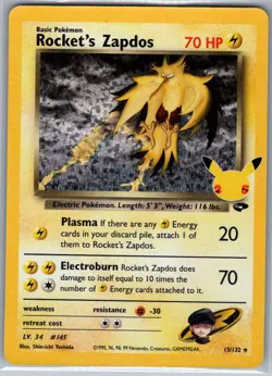 Rocket's Zapdos 15/132 Celebrations: Classic Collection - Pokemon Card - NM - Image 1