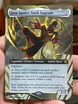 Iron Spider, Stark Upgrade MTG Marvels Spider-Man Hand Painted Altered Art Tentz - Image 2