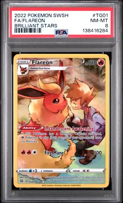 2022 POKEMON SWORD & SHIELD BRILLIANT STARS #TG01 FULL ART/FLAREON PSA 8 - Image 1