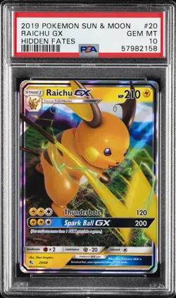 2019 POKEMON SUN & MOON HIDDEN FATES #20 RAICHU GX PSA 10 - Image 1