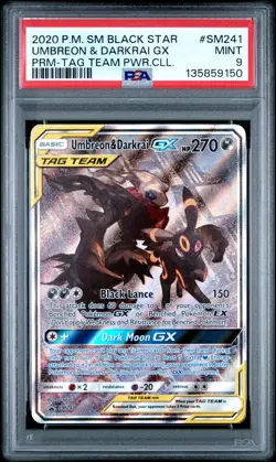 2020 POKEMON SM PROMO TAG TEAM POWERS COLLECTION UMBREON & DARKRAI GX PSA 9 - Image 1
