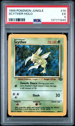 1999 POKEMON JUNGLE #10 SCYTHER-HOLO PSA 5 - Image 1