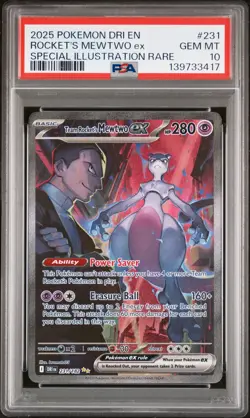 2025 POKEMON DRI SPECIAL ILLUSTRATION RARE #231 TEAM ROCKET'S MEWTWO EX PSA 10 - Image 1