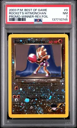 2003 POKEMON BEST OF GAME PROMO WINNER #9 ROCKET'S HITMONCHAN-REVERSE FOIL PSA 7 - Image 1
