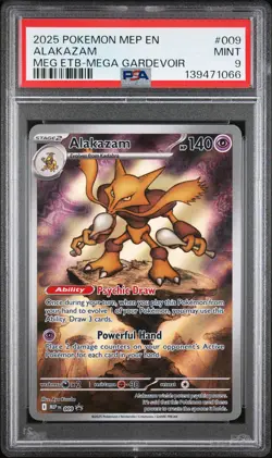 2025 POKEMON MEP MEGA EVOLUTION ETB PROMO #009 ALAKAZAM PSA 9 - Image 1