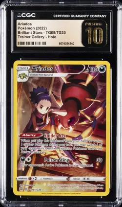2022 POKEMON BRILLIANT STARS TRAINER GALLERY HOLO #TG09 ARIADOS CGC 10 PRISTINE - Image 1