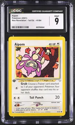 CGC MINT 9 Pokemon Aipom 41/64 2001 Neo Revelation 1st Edition - Image 1