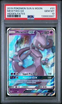 2019 POKEMON SUN & MOON HIDDEN FATES #31 MEWTWO GX PSA 10 - Image 1