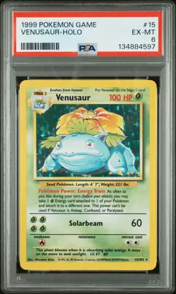 1999 POKEMON BASE SET UNLIMITED #15 VENUSAUR-HOLO PSA 6 - Image 1