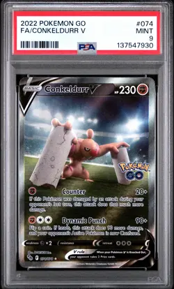 2022 POKEMON GO #074 FULL ART/CONKELDURR V PSA 9 - Image 1
