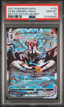 2021 POKEMON BATTLE STYLES SECRET #170 FULL ART/RAPID STRIKE URSHIFU VMAX PSA 10 - Image 1