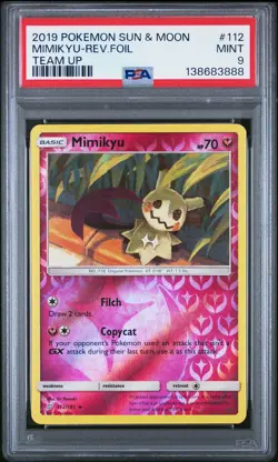 2019 POKEMON SUN & MOON TEAM UP #112 MIMIKYU-REVERSE FOIL PSA 9 - Image 1