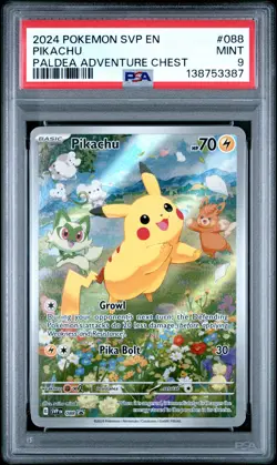 2024 POKEMON SVP EN-SV BLACK STAR PROMO PALDEA ADVENTURE CHEST PIKACHU PSA 9 - Image 1