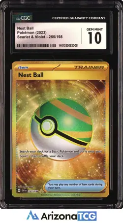 Pokemon 2023 Nest Ball 255/198 Gold Hyper Rare Scarlet & Violet GEM MINT CGC 10 - Image 1