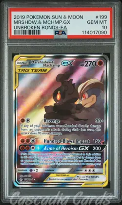 PSA 10 Marshadow & Machamp GX Full Alt Art 199/214 Unbroken Bonds Pokemon - Image 1