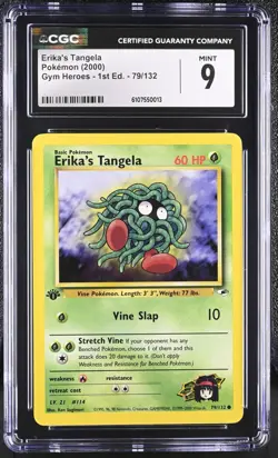 CGC MINT 9 Pokemon Erika's Tangela 79/132 2000 Gym Heroes 1st Edition - Image 1