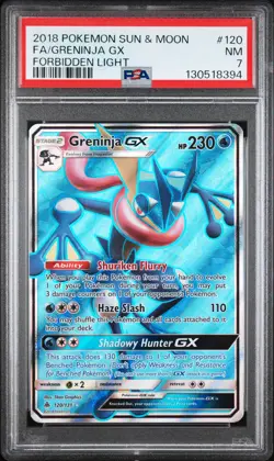 2018 POKEMON SUN & MOON FORBIDDEN LIGHT #120 FULL ART/GRENINJA GX PSA 7 - Image 1