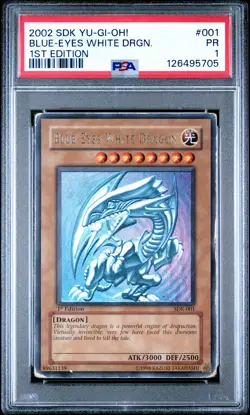 2002 YU-GI-OH! STARTER DECK: KAIBA 1ST EDITION #001 BLUE-EYES WHITE DRAGON PSA 1 - Image 1