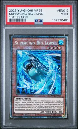 2025 YU-GI-OH! MP25-MEGA-PACK TIN 1ST EDITION #EN012 SURFACING BIG JAWS PSA 9 - Image 1